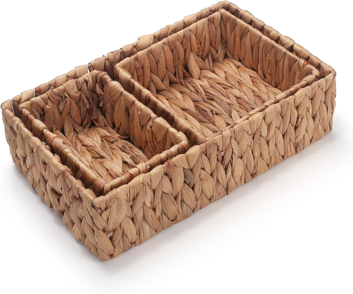 Water Hyacinth Rectangular Storage Basket for Organizing Natural Wicker Baskets for Shelves Pantry