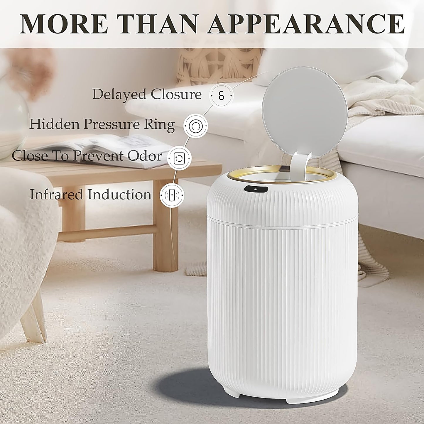 Automatic Motion Sensor Bathroom Trash Can with Lid, 3 Gallon Touchless Trash Bin, Smart Plastic