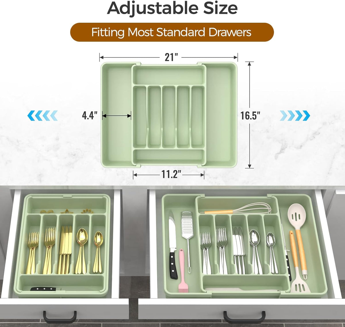 Extra Large Expandable Silverware Organizer, BPA-Free Food-Safe Cutlery Flatware Organizer, Kitchen