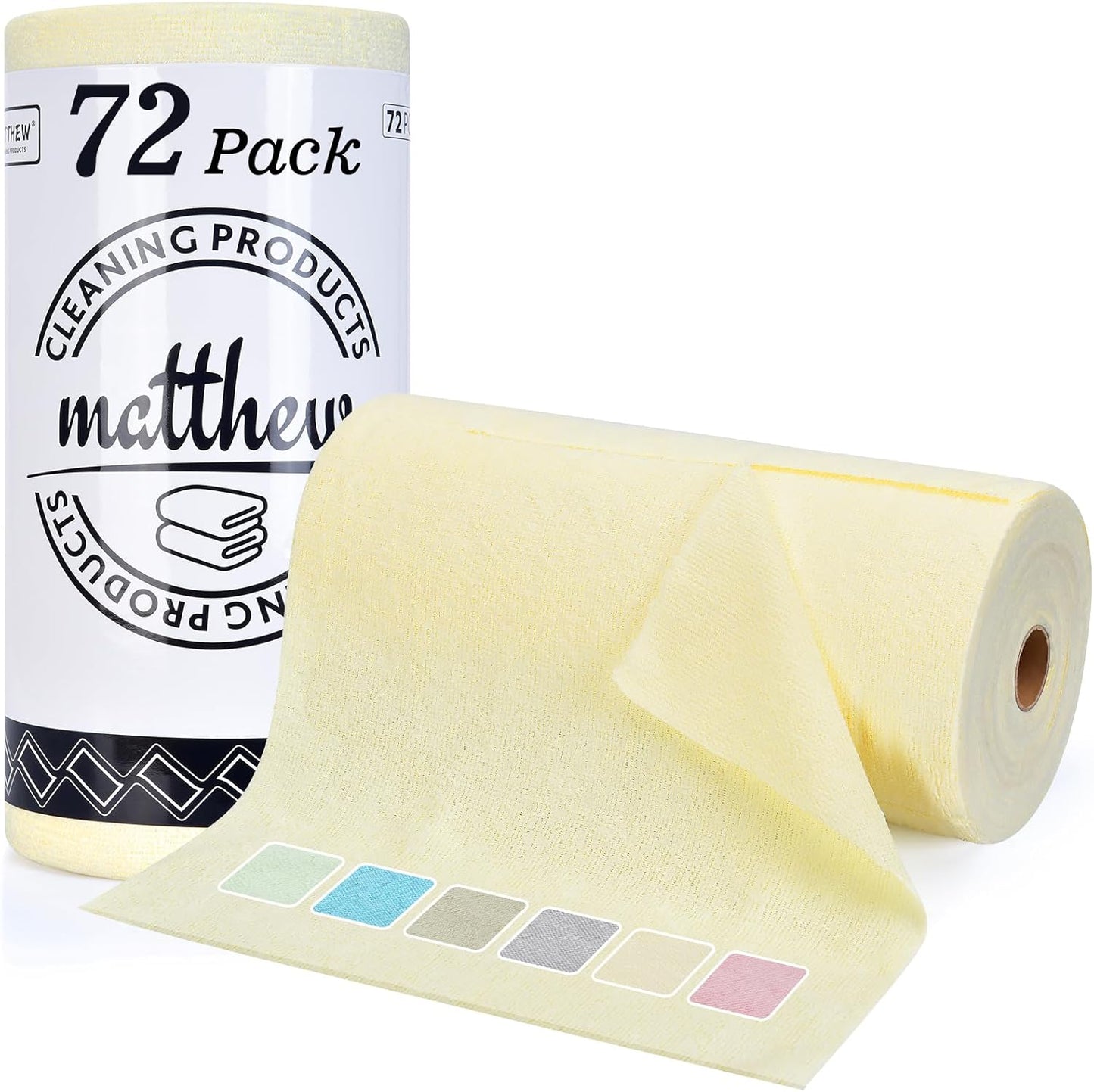 Matthew Microfiber Cleaning Cloth Roll 72Pack (12" x 12") Reusable Paper Towels&Washable Tear Away