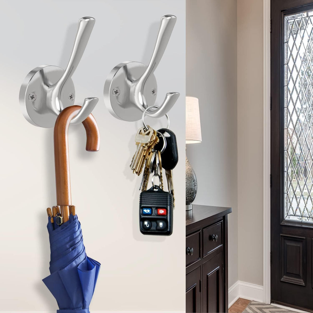 Brushed Nickel Robe Hooks Towel Hooks, 3 Pack Coat Hook Heavy Duty Mudroom Hook Double Bathrobe