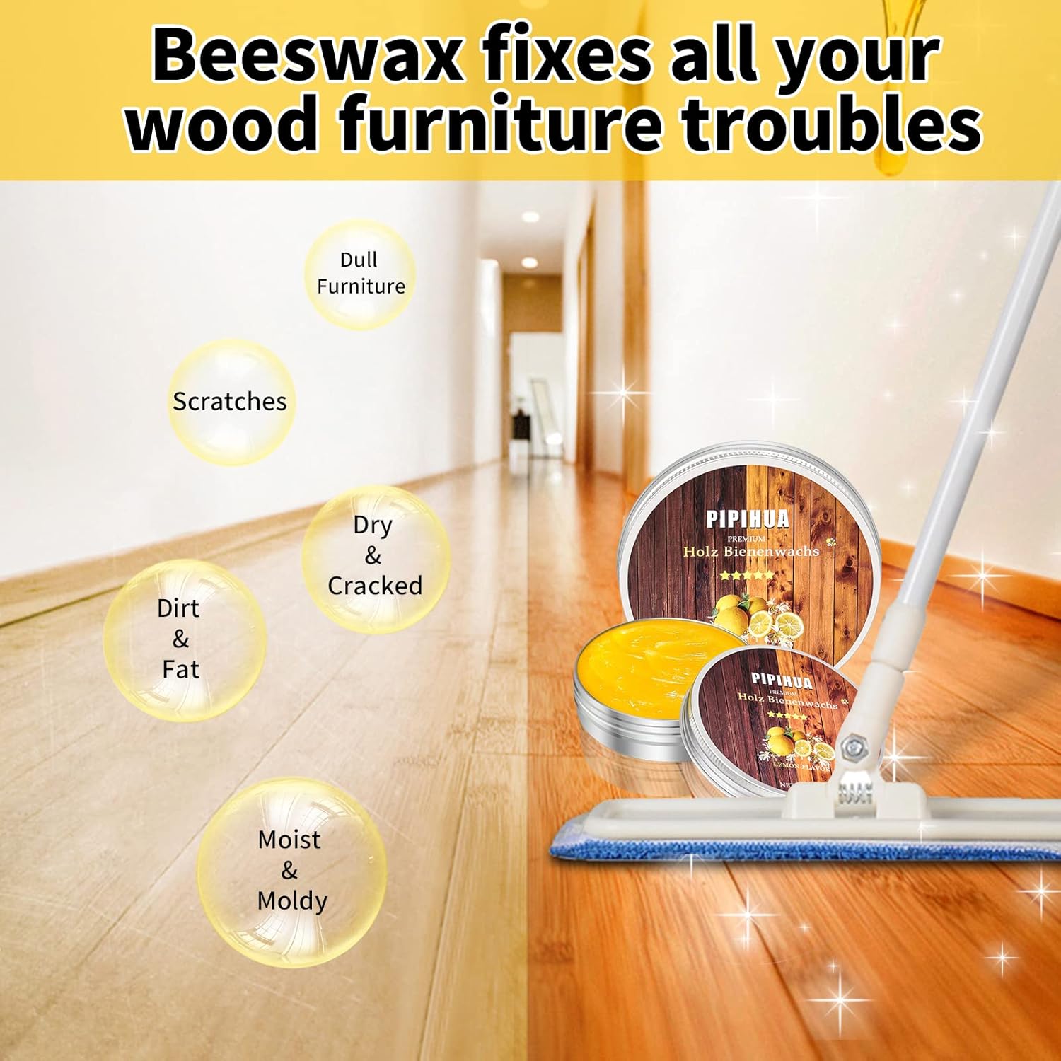 PIPIHUA Beeswax Polish and Conditioner for Wood Furniture - Waterproof & Restorer Wood Wax