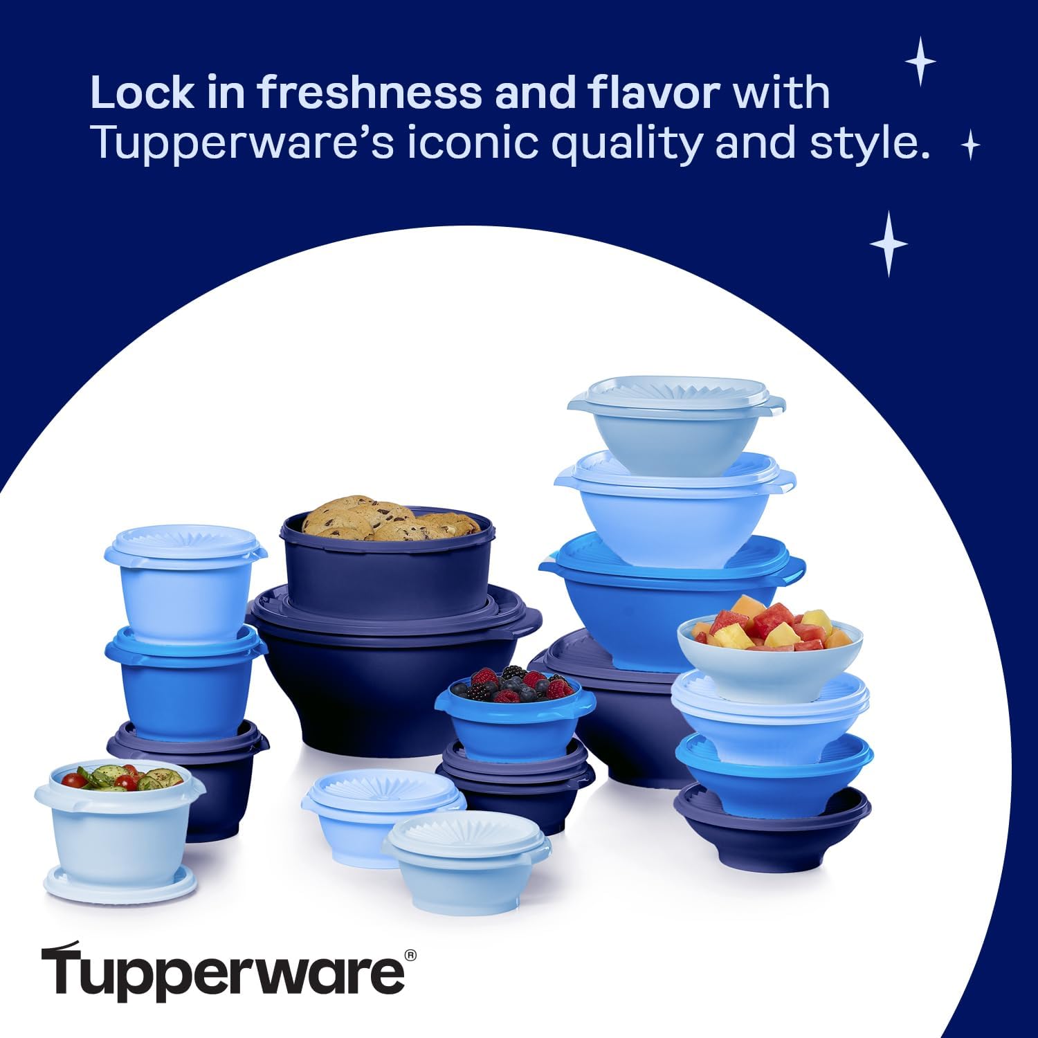 Tupperware Heritage Collection, New 36 Piece Food Storage Container Set in Vintage Blue, Dishwasher