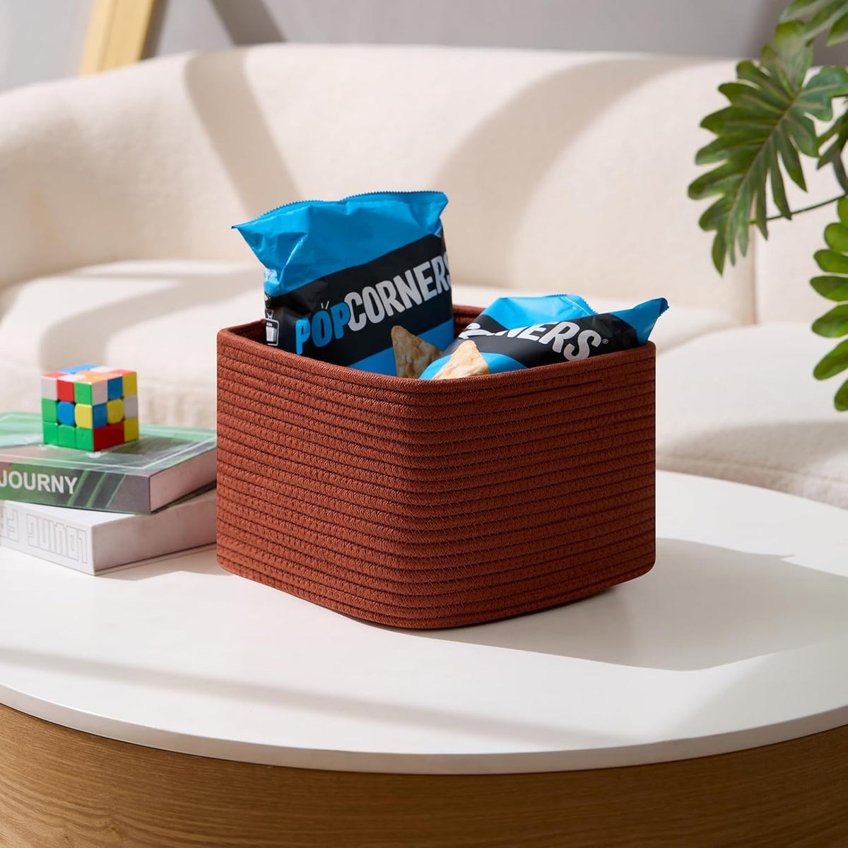 Small Organizing Baskets for Cubes Shelf, 9.7x9.7x7.1 Inch Rope Woven Storage Bins for Nursery