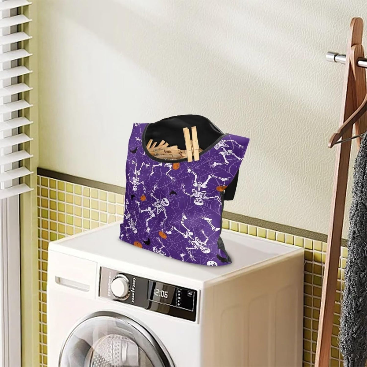 Gothic Skull Summer Clothes Pin Bag Clothespin Bags Holder Clothespin Holder 14.5 x 12 Inch