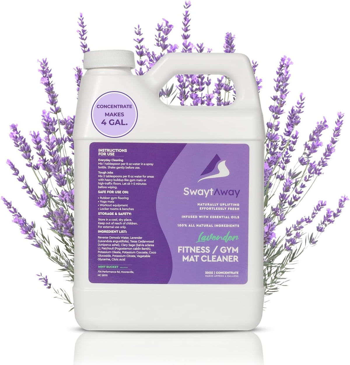 SwaytAway Fitness Mat Cleaner Concentrate – 32oz Lavender Essential Oil Formula – Aromatherapy Yoga