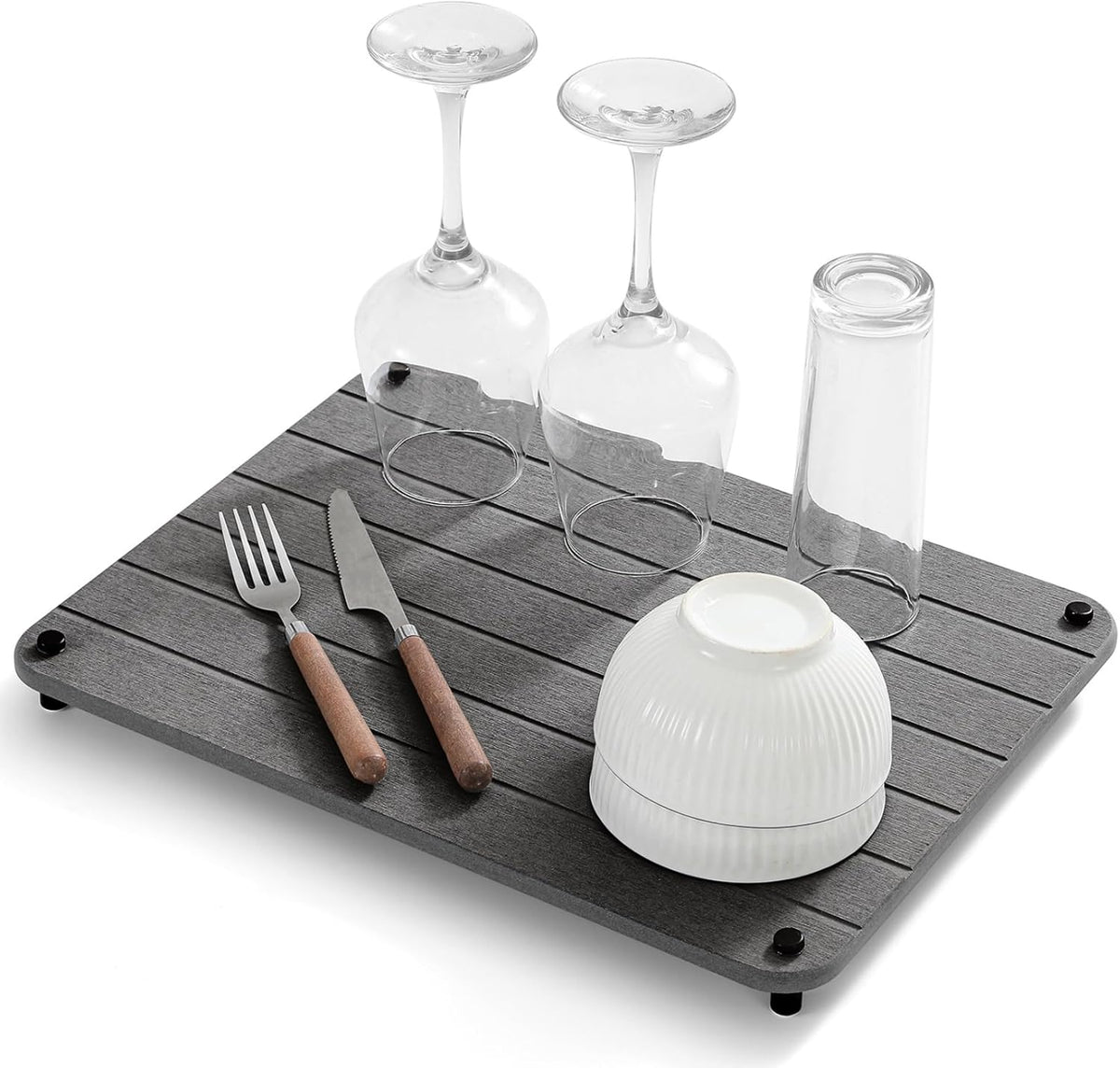 Stone Dish Drying Mat for Kitchen Counter, Water Absorbing Bathroom Tray Sink Organizer