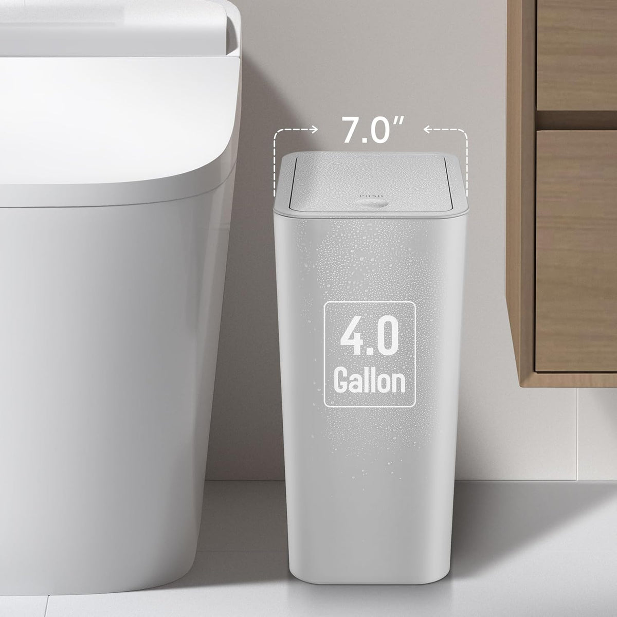 TIPGO Bathroom Trash Can with Lid, 4 Gallon / 15 Liter Small Garbage Can, Press Top Bin, Plastic
