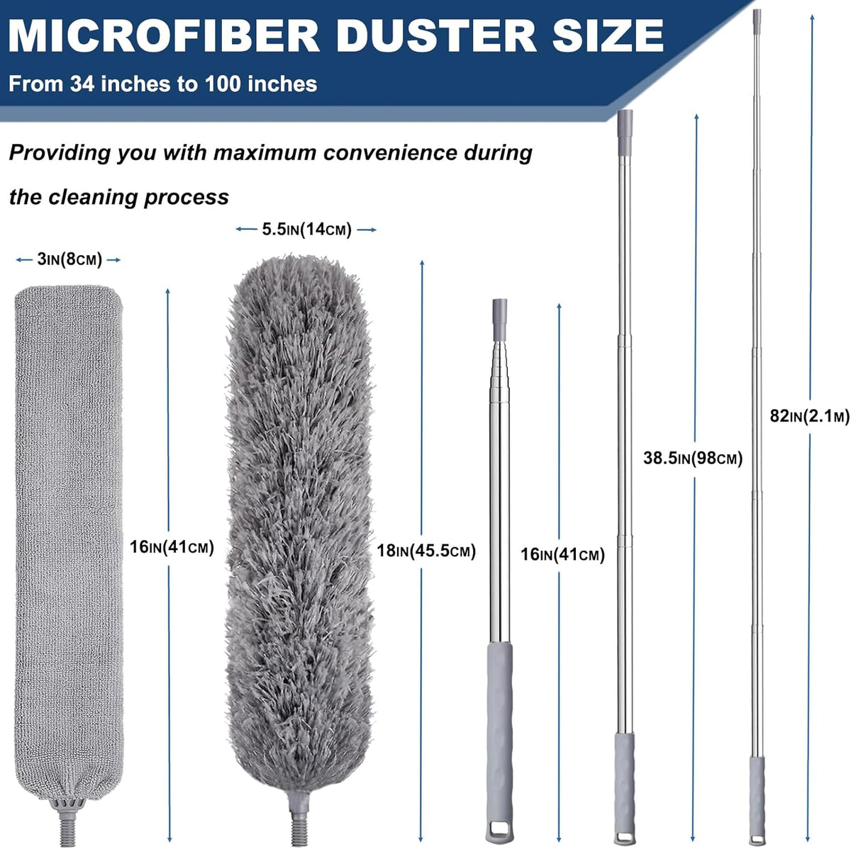 100 Inch Retractable Gap Dust Cleaner Cleaning Tools & Microfiber Feather Duster Washable and