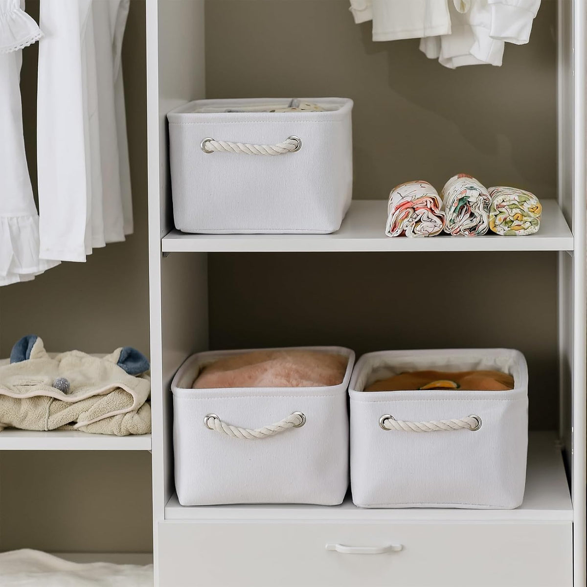 TheWarmHome Decorative Basket for Organizing - Medium-1Pack 13.8L*9.8W*6.7H Rectangular Fabric