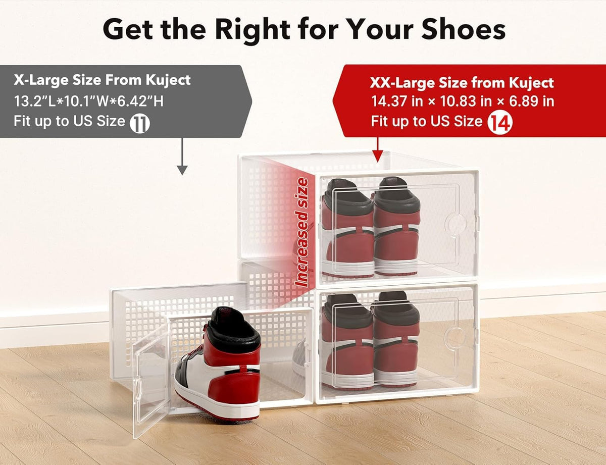 Kuject XX-Large Shoe Storage Boxes Organizers Clear Plastic Stackable 12 Pack, Shoe Rack & Holder