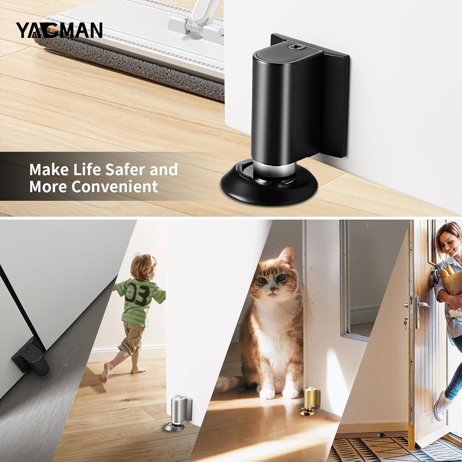 2 Pack Magnetic Door Stoppers Retractable Bottom of Door Holder No Drilling Mount Heavy Duty Floor