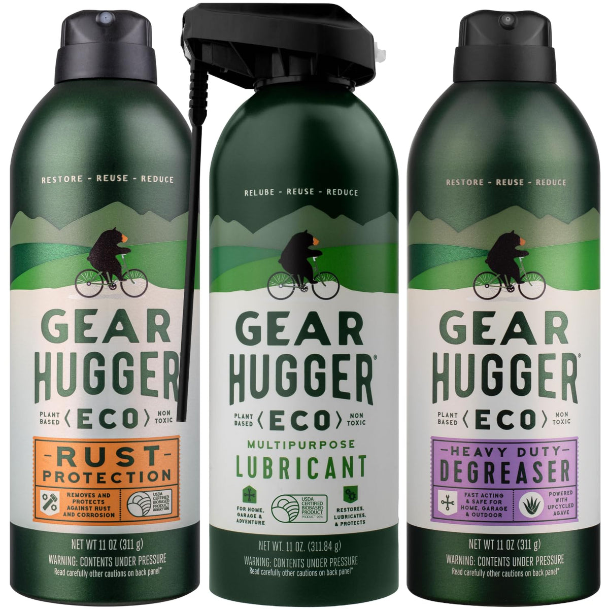 Gear Hugger Lubricant, Degreaser & Rust Remover - Eco-Friendly (11 oz, Pack of 3), Garage Door