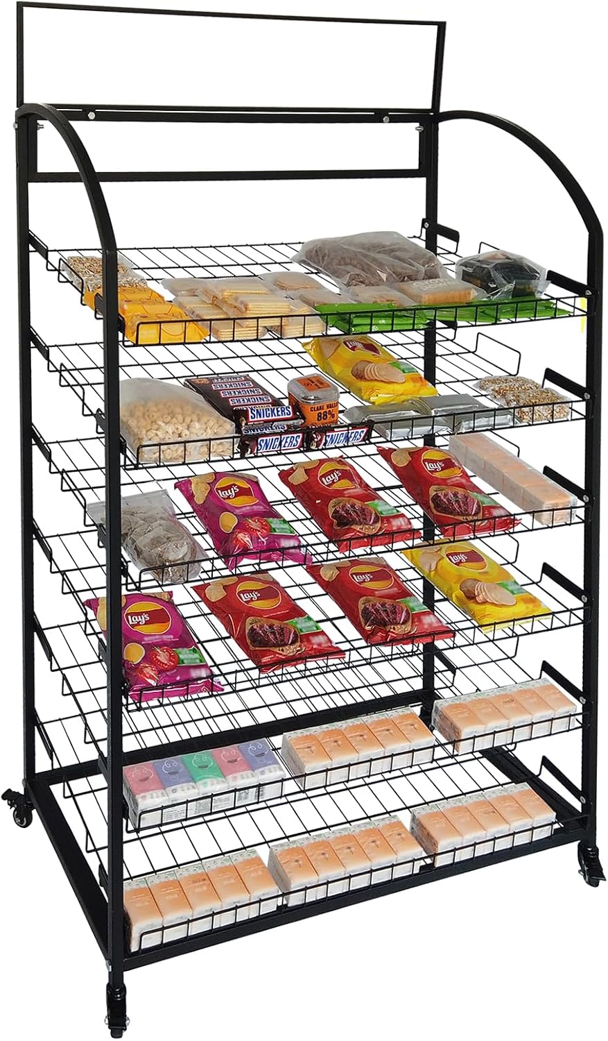Tongmo Bakery Display Rack: Equipped with Wheels and Header Holder, 39.5" Wide Potato Chip Display