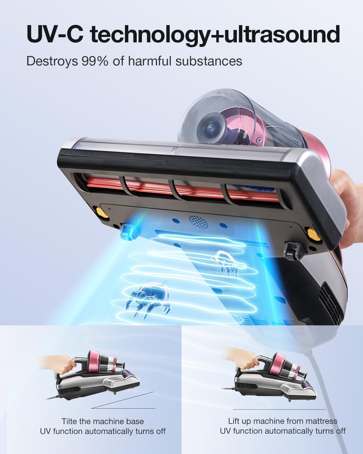 Jimmy Mattress Vacuum Cleaner, Bed Vacuum Cleaner with UV-C Light & Ultrasonic, 15Kpa Suction 500W