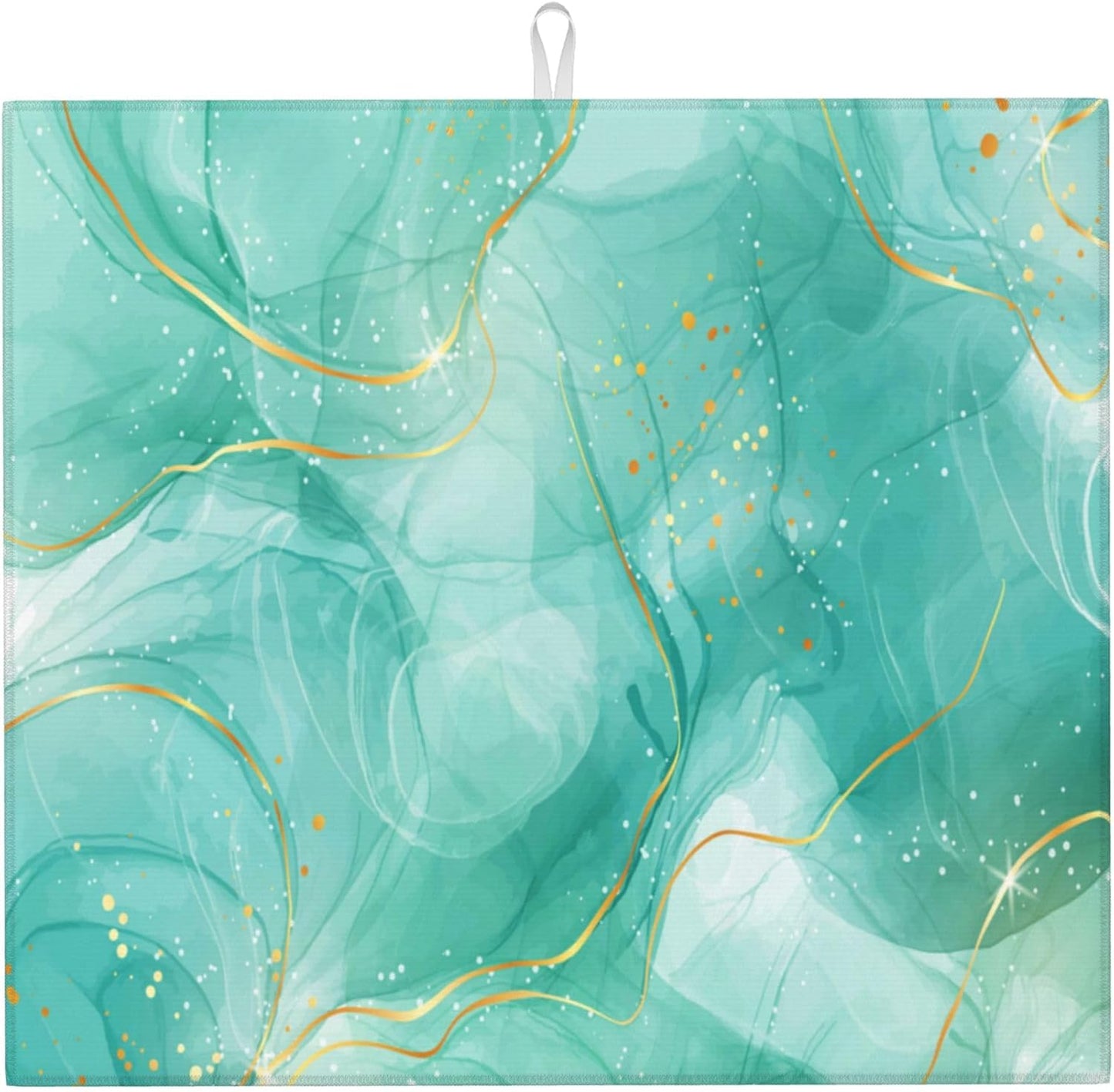 Teal Gold Marble Dish Drying Mat for Kitchen Counter Green Turquoise Dish Drainer Rack Mats 16x18