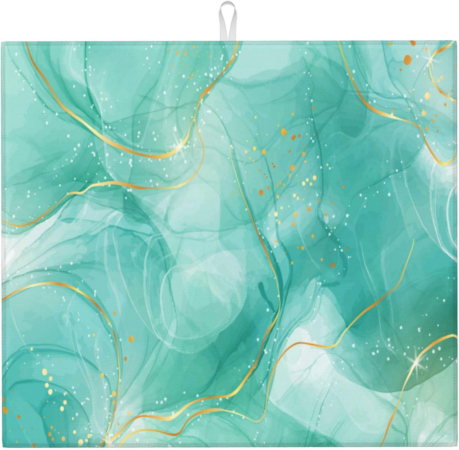 Teal Gold Marble Dish Drying Mat for Kitchen Counter Green Turquoise Dish Drainer Rack Mats 16x18