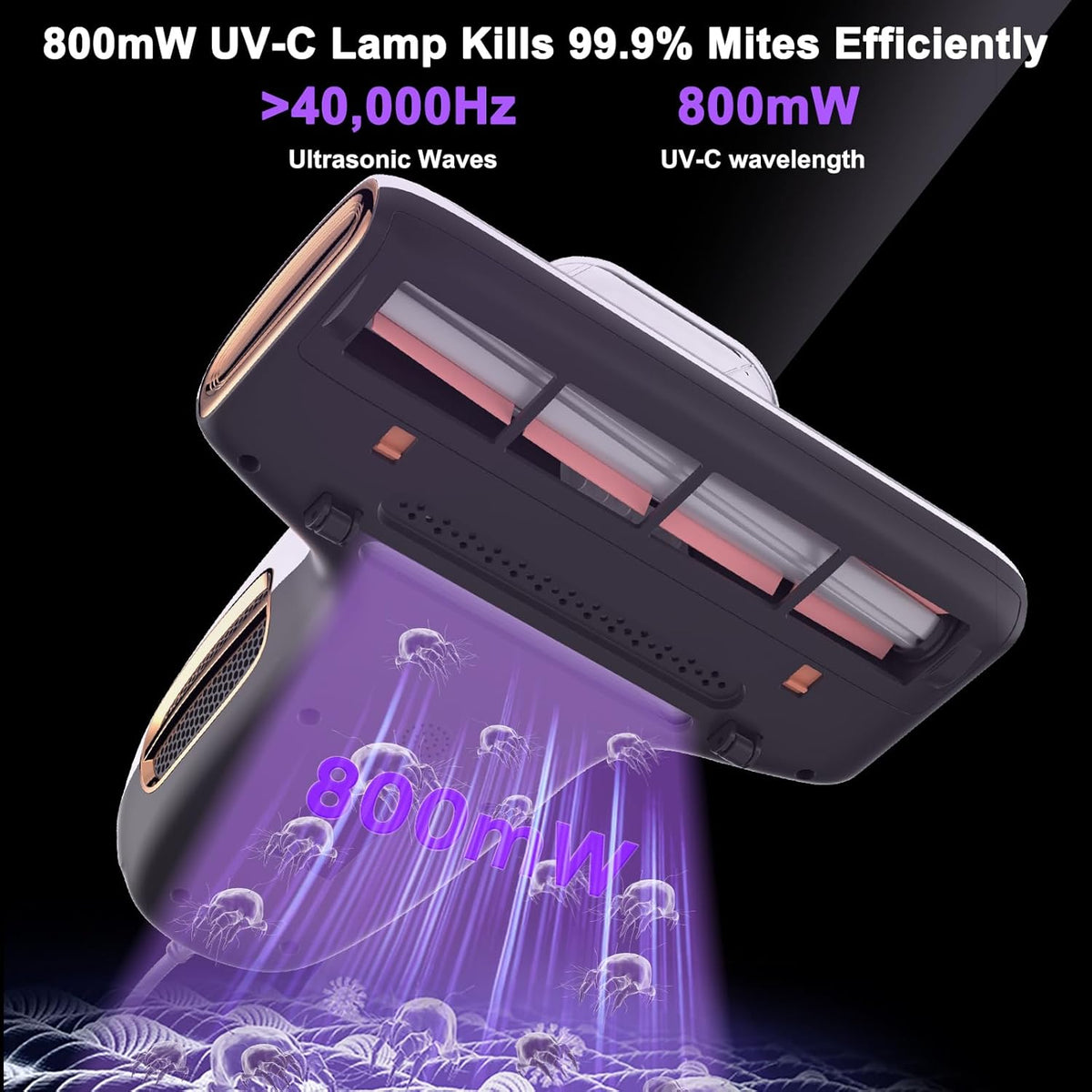 JIGOO T600 Mattress Vacuum Cleaner with UV-C Light, 15Kpa Suction 700W Powerful Double-Cup Handheld