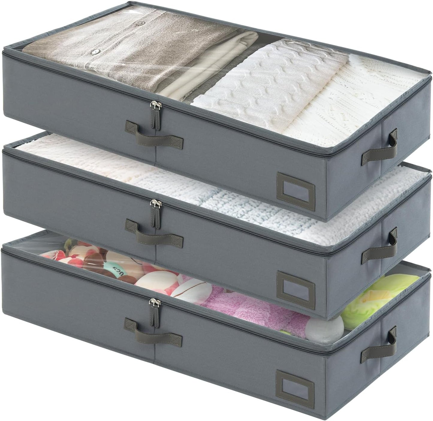 6-Inch Under Bed Storage Containers (3-Pack) | Sturdy Sidewalls | Clear Cover & Label Holder |