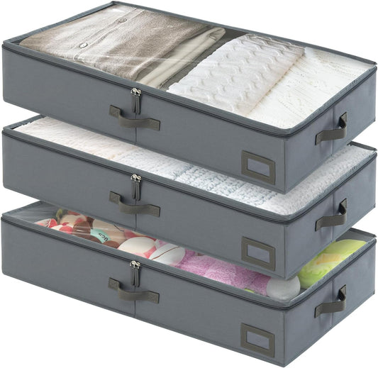6-Inch Under Bed Storage Containers (3-Pack) | Sturdy Sidewalls | Clear Cover & Label Holder |