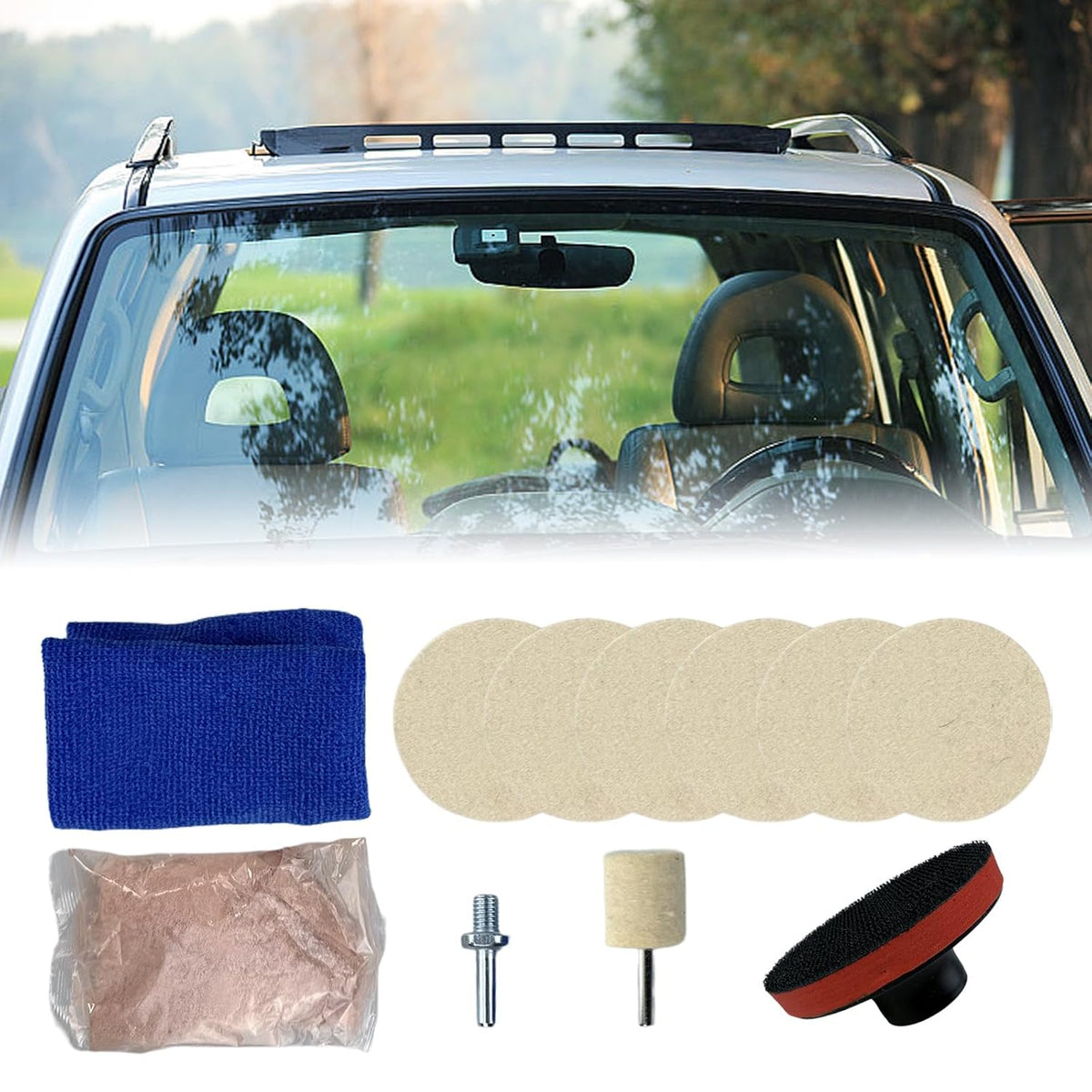 9Pcs/Set Glass Polishing Kit, 100g Cerium Oxide Powder Polishing Kit with Towel Polishing Wheels