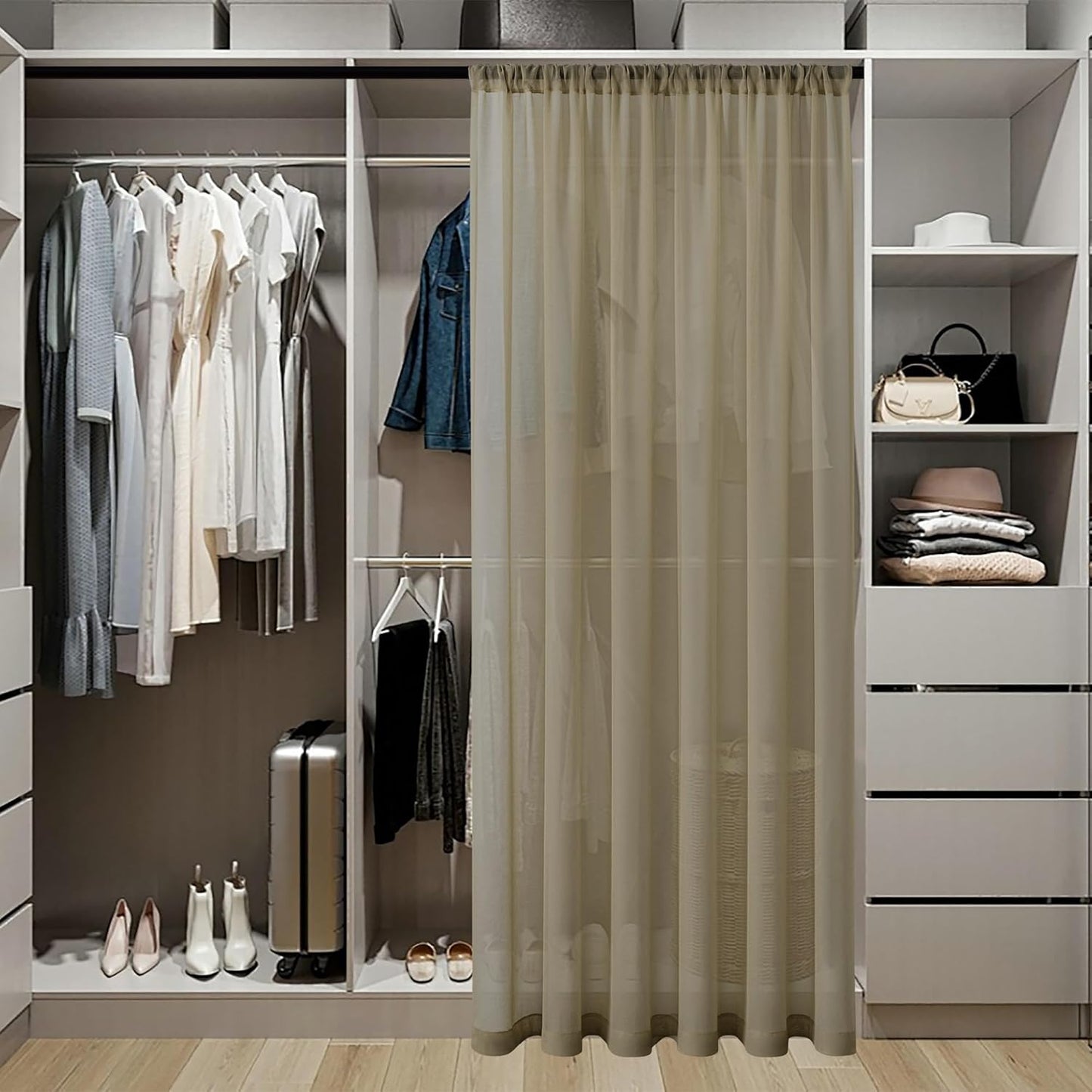 Tollpiz Short Sheer Door Curtain Closet Linen Textured Curtain Sheers Doorway Light Filtering Voile