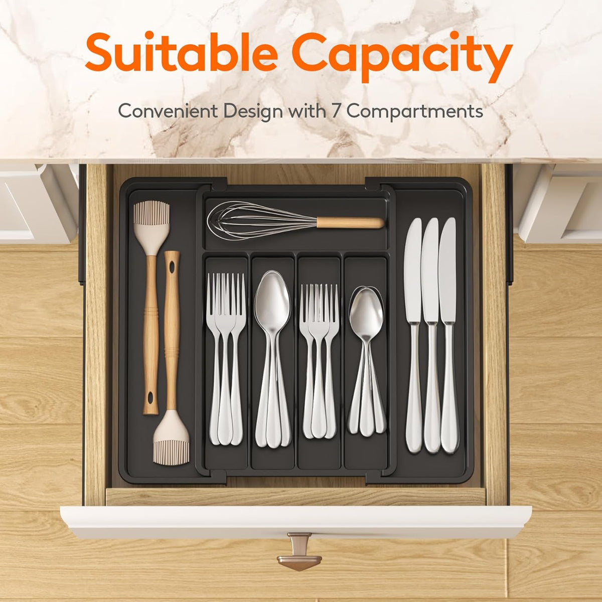 Lifewit Silverware Drawer Organizer, Expandable Utensil Tray for Kitchen, BPA Free Flatware and