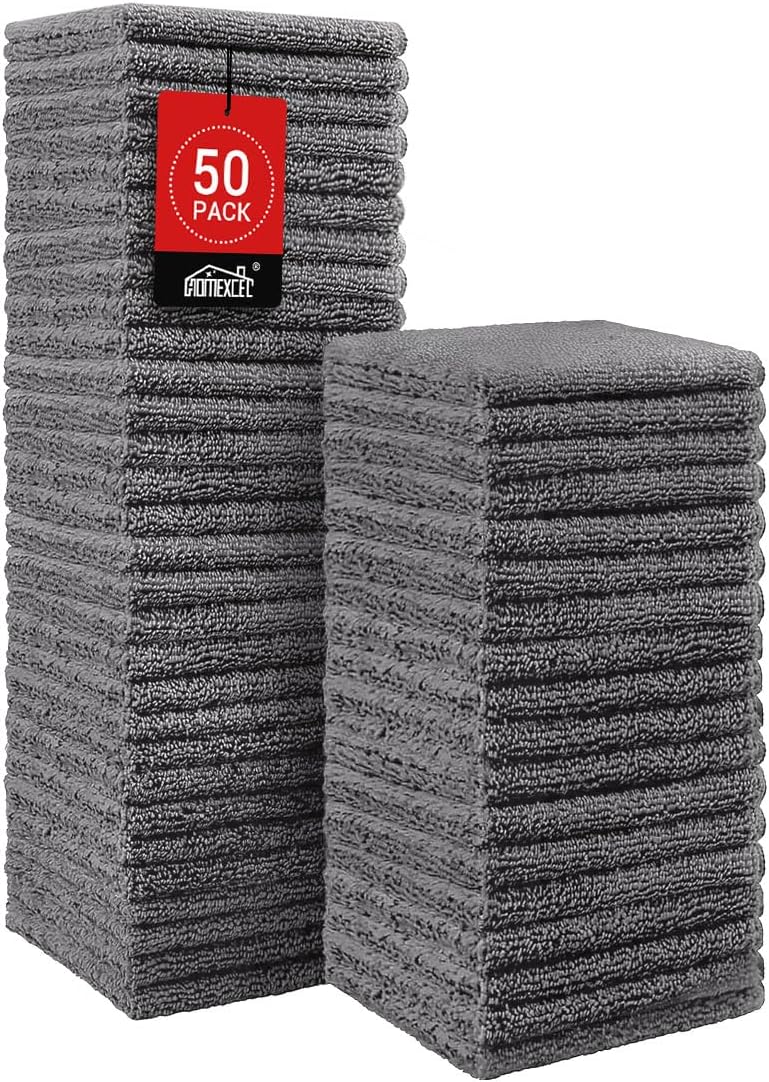 HOMEXCEL Microfiber Washcloths 50 Pack, Highly Absorbent and Soft Face Towel, Multi-Purpose Wash