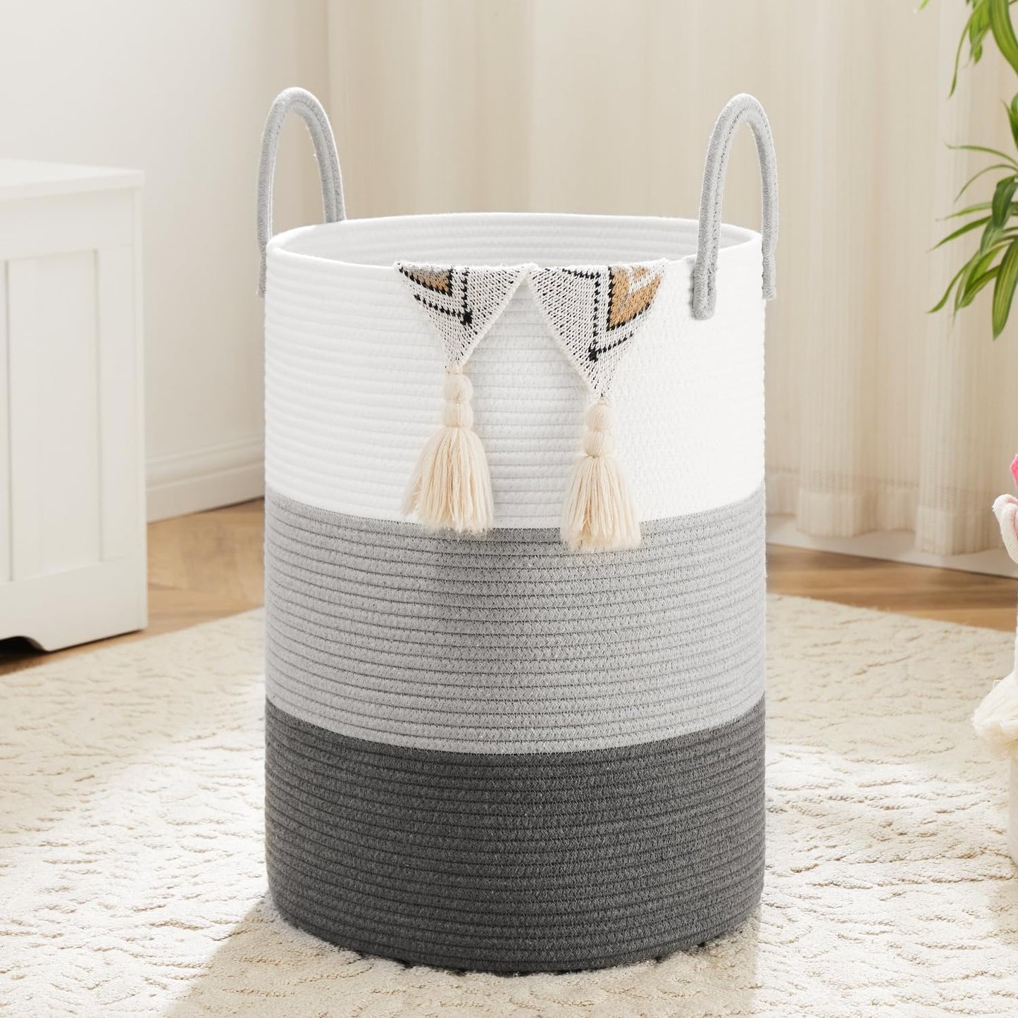 Laundry Basket,Woven Cotton Rope Laundry Hamper,60L for Decorative Storage of Dirty Clothes,Toys