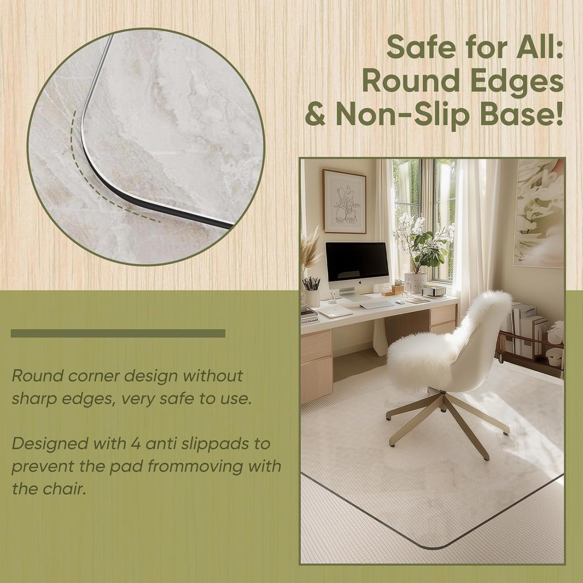 Office Chair Mat for Carpet & Hardwood, Upgraded 45" x 55" Dual Use Tempered Glass Chair Mat for