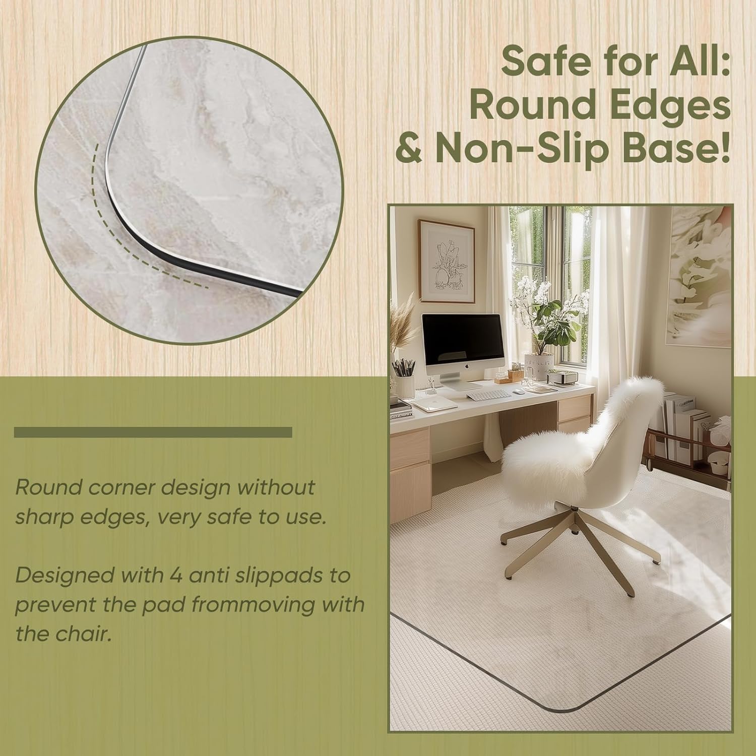 Office Chair Mat for Carpet & Hardwood, Upgraded 45" x 55" Dual Use Tempered Glass Chair Mat for