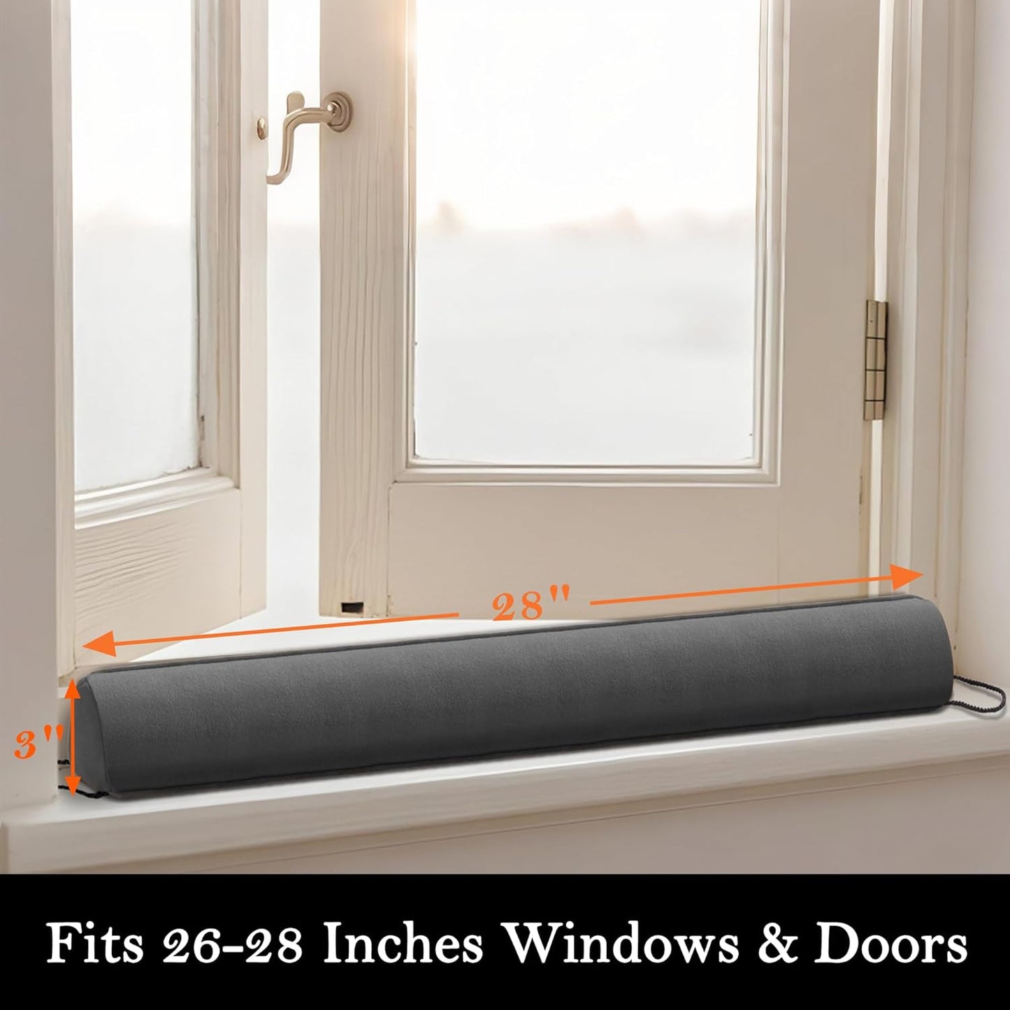 Sunolga 28" Door Draft Stopper Blocks Hot and Cold Air with Removable Washable Cover for Gaps Up to
