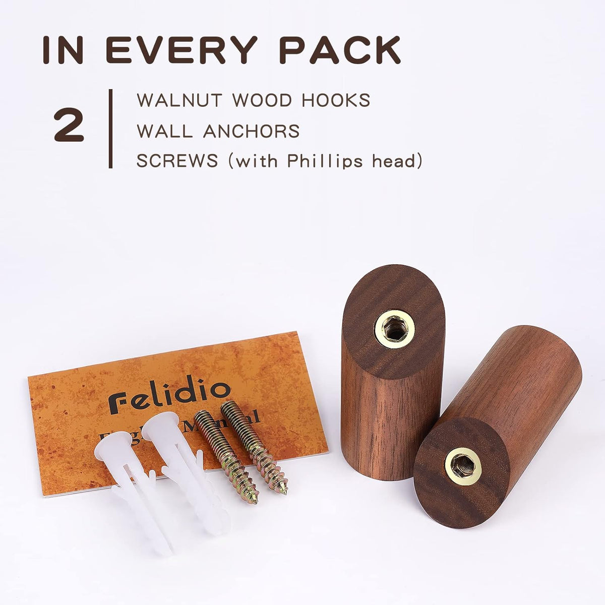 Wooden Wall Hooks, 2 Pack Coat Hooks Wall Mount, Natural Wood Hooks Coat Rack, Heavy Duty Hooks for
