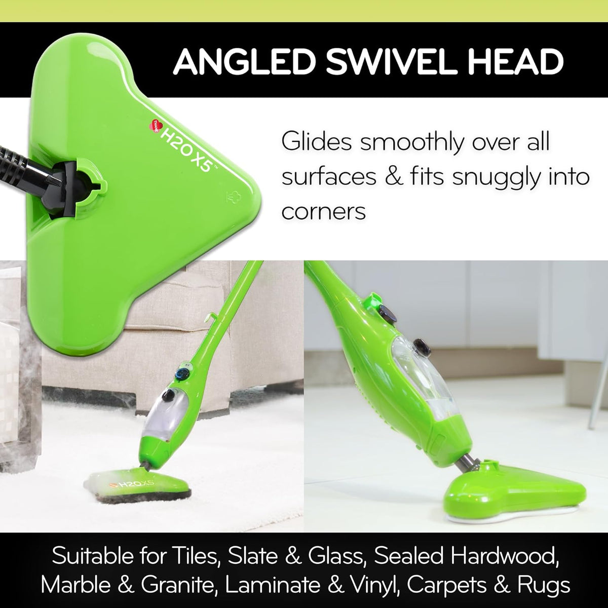 H2O X5 5-in-1 Multi-Purpose Steam Mop, Handheld Steam Cleaner, Adjustable Height, Removable Tank