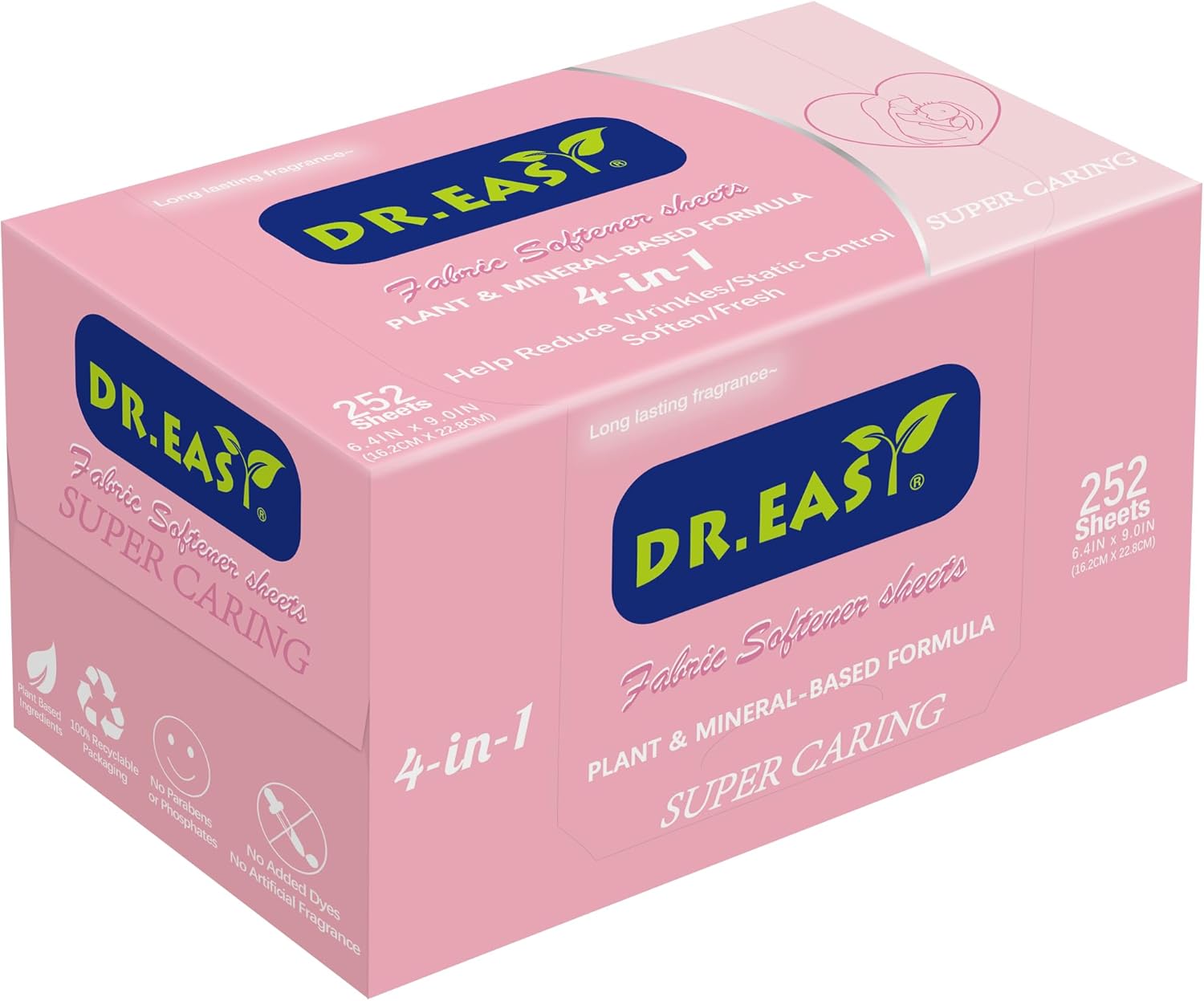 DR.EASY Dryer Sheets Plant Based Formula 252 Ct Super Caring,Softener sheets for Laundry Unscented
