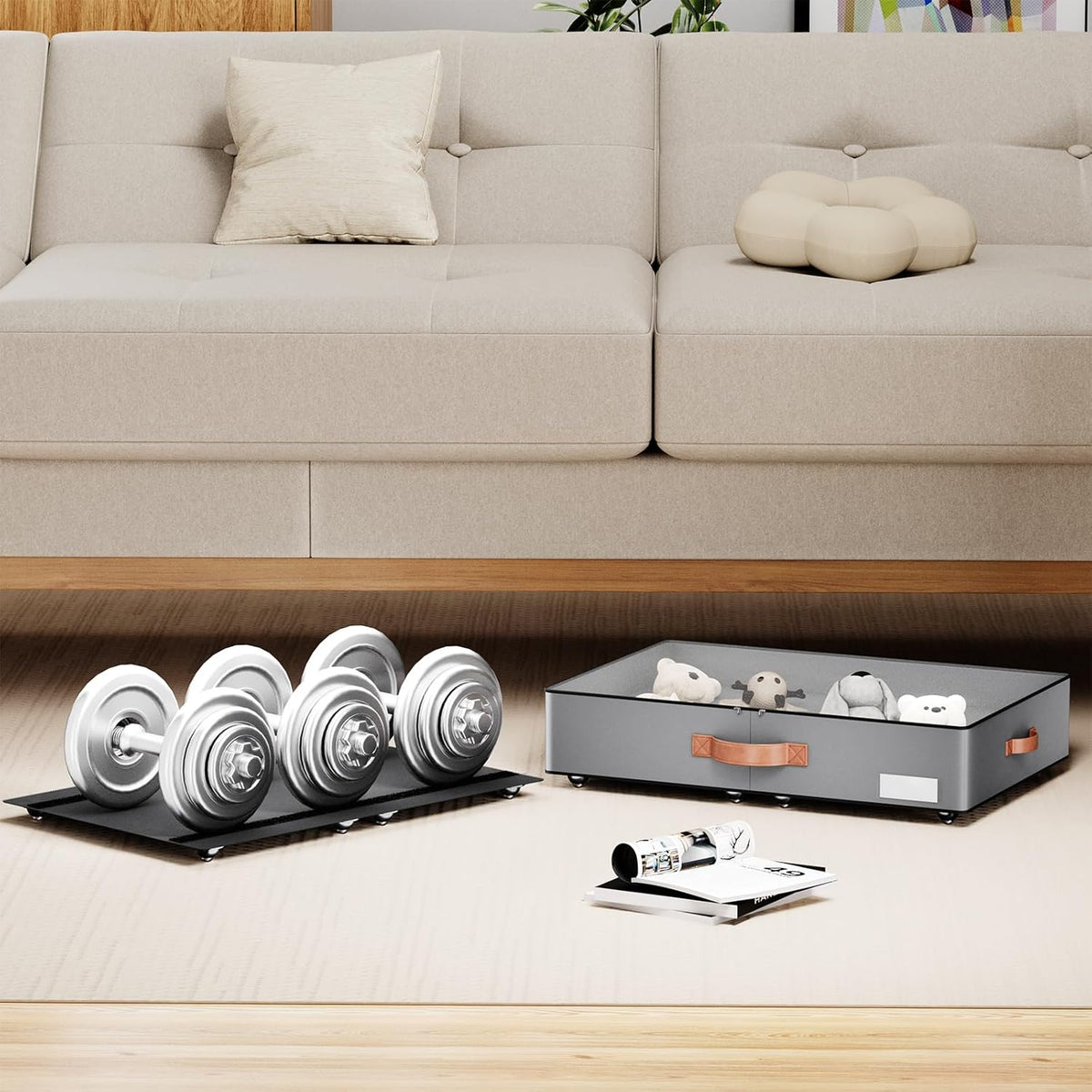 Under bed Storage With Wheels,Low profile 5.5 inches Height Storage Bins,Rolling Under bed Shoe