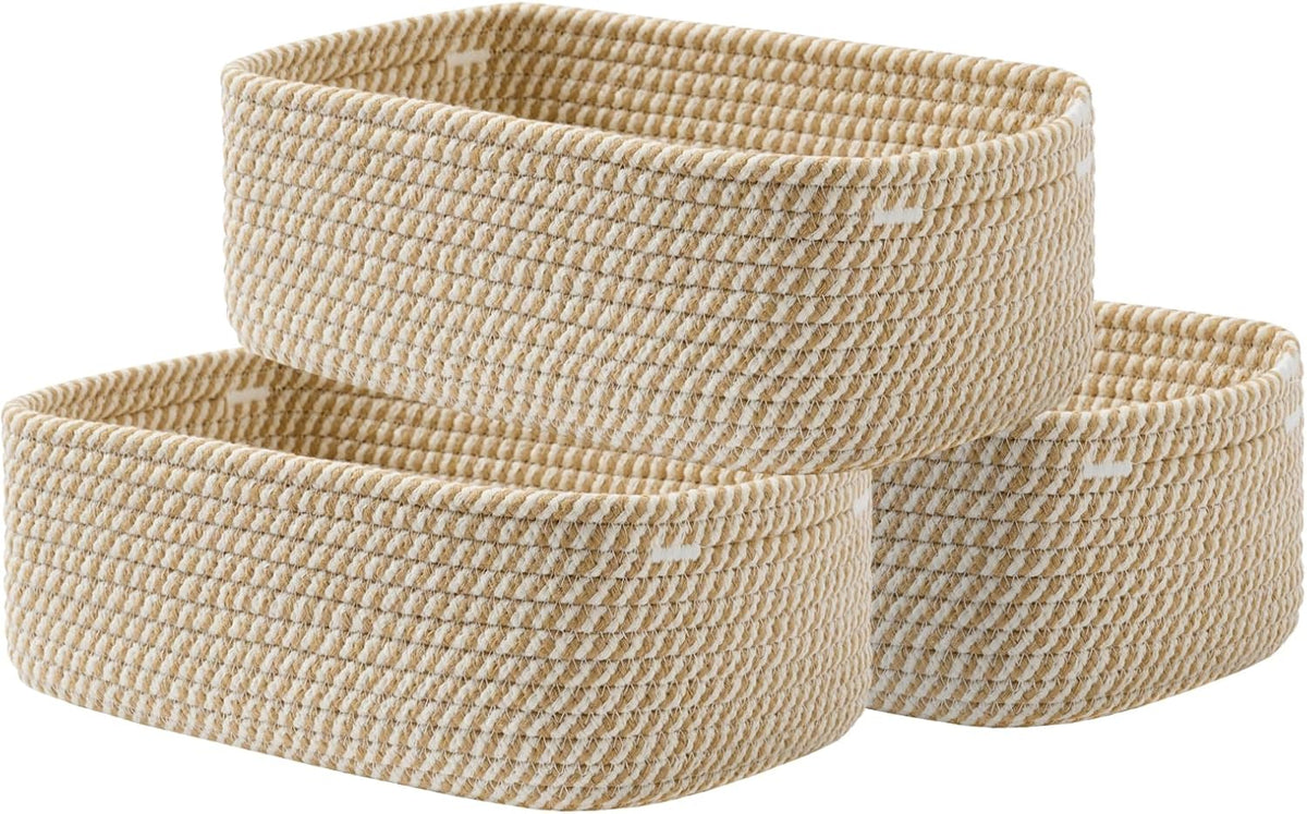 Small Woven Basket, 12 x 8 x 4.5 Inches, Storage Basket for Organizing, Cute Small Rope Shelf