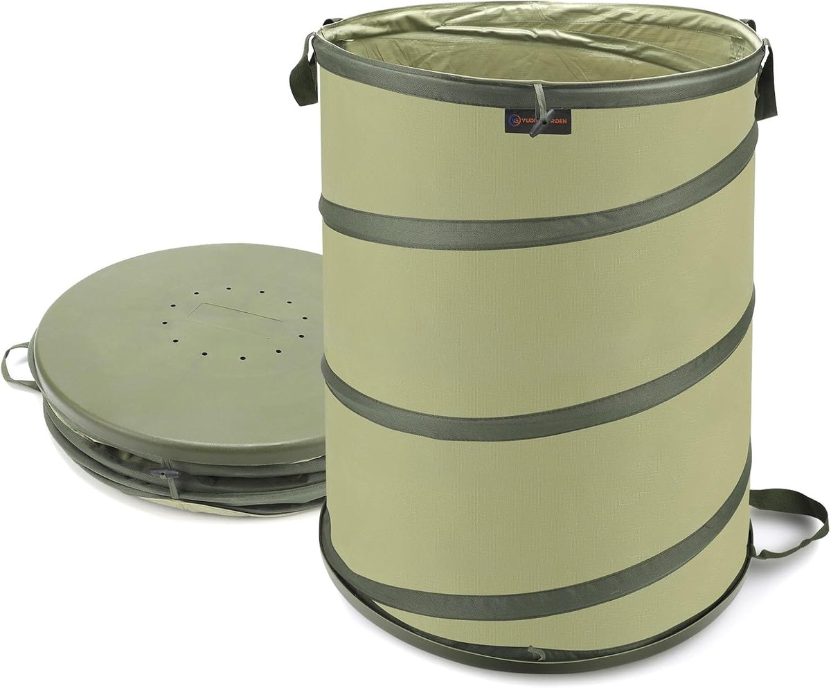 YUDI & GARDEN 45 Gallon Hard Bottom Collapsible Garden Bag｜Collapsible Trash Can｜Camping Trash Can