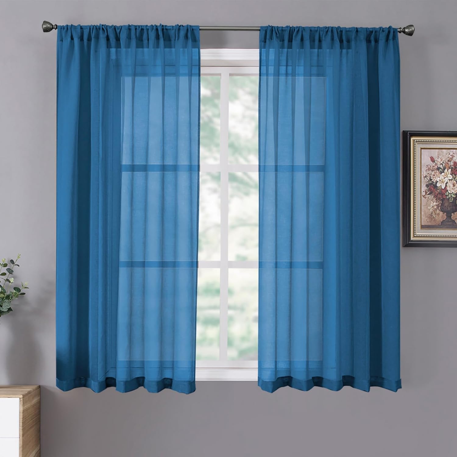 Tollpiz Short Sheer Curtains Linen Textured Bedroom Curtain Sheers Light Filtering Rod Pocket Voile