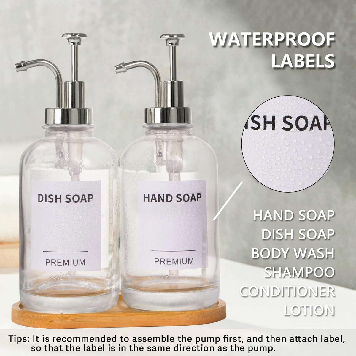 Dish Soap Dispenser for Kitchen, Hand Glass Soap Dispenser Set with Pump, Tray, Funnel for