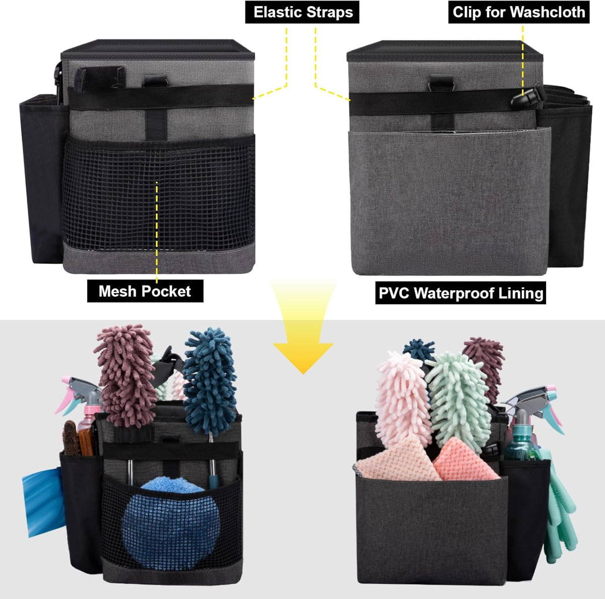 Wearable Large Cleaning Caddy Bag for Housekeeper, Clean Supply Organizer with Adjustable Shoulder