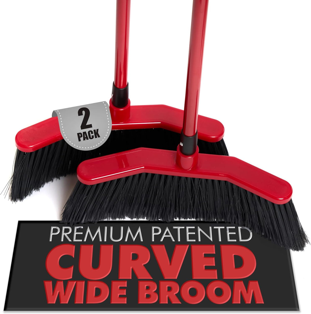Da Vinci Curved Angle Broom (2) - Sturdy Wide Broom for Indoor/Outdoor Sweeping, Heavy Duty Steel