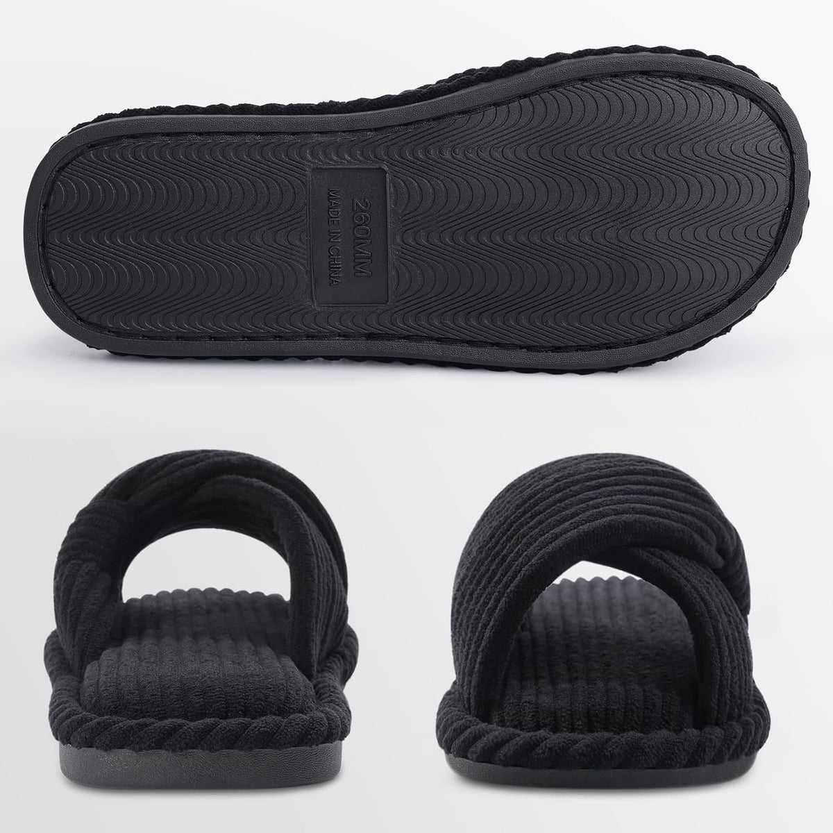 Evshine Summer House Slippers for Women Corduroy Cross Bow Indoor Slippers Open Toe Slip On Bedroom
