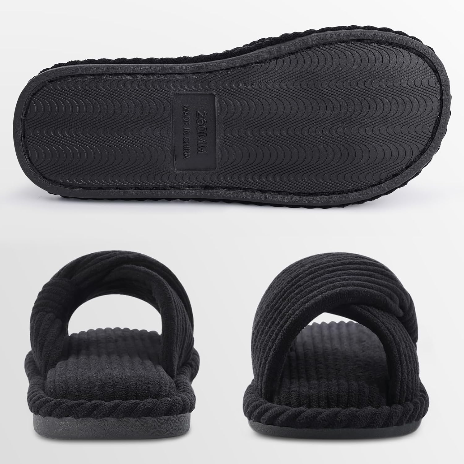 Evshine Summer House Slippers for Women Corduroy Cross Bow Indoor Slippers Open Toe Slip On Bedroom
