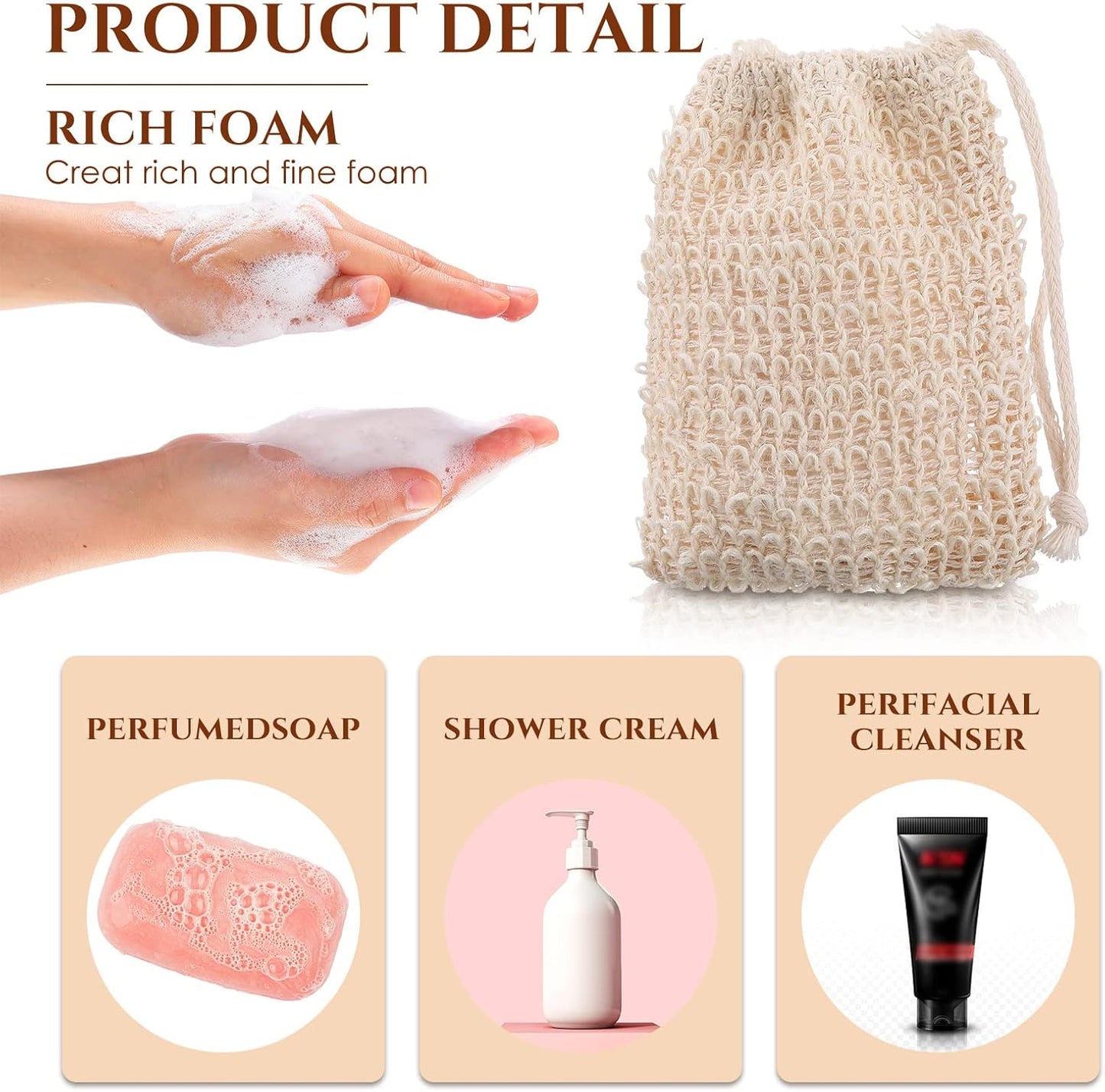 Rtteri 150 Pcs Soap Exfoliating Bag, Natural Sisal Soap Pouch Saver Body Shower Bar Mesh Body Net