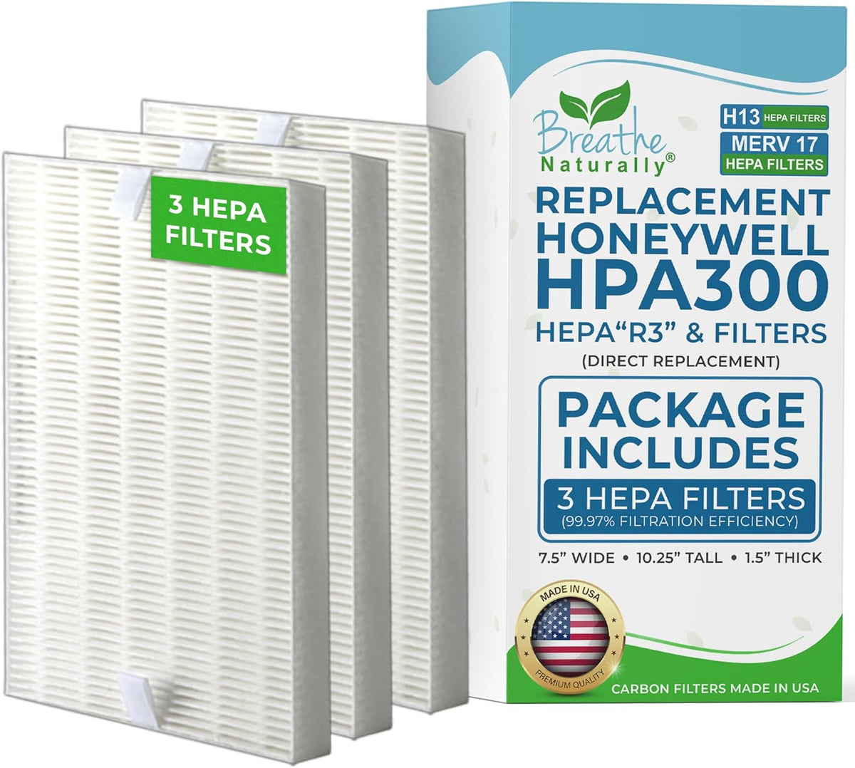 Breathe Naturally "R" Replacement Air Filters Compatible with Honeywell Air Purifier HPA300, HPA200