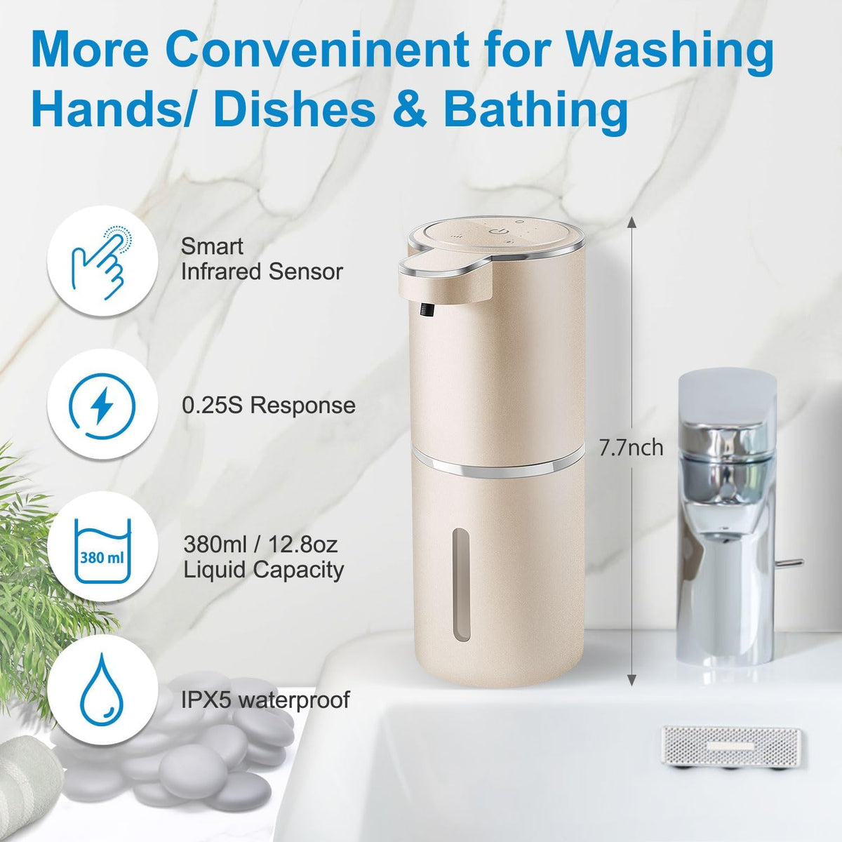 Automatic Foaming Soap Dispenser,4-Level Adjustable Foam, Wall Mount,USB Rechargeable,12.8oz/