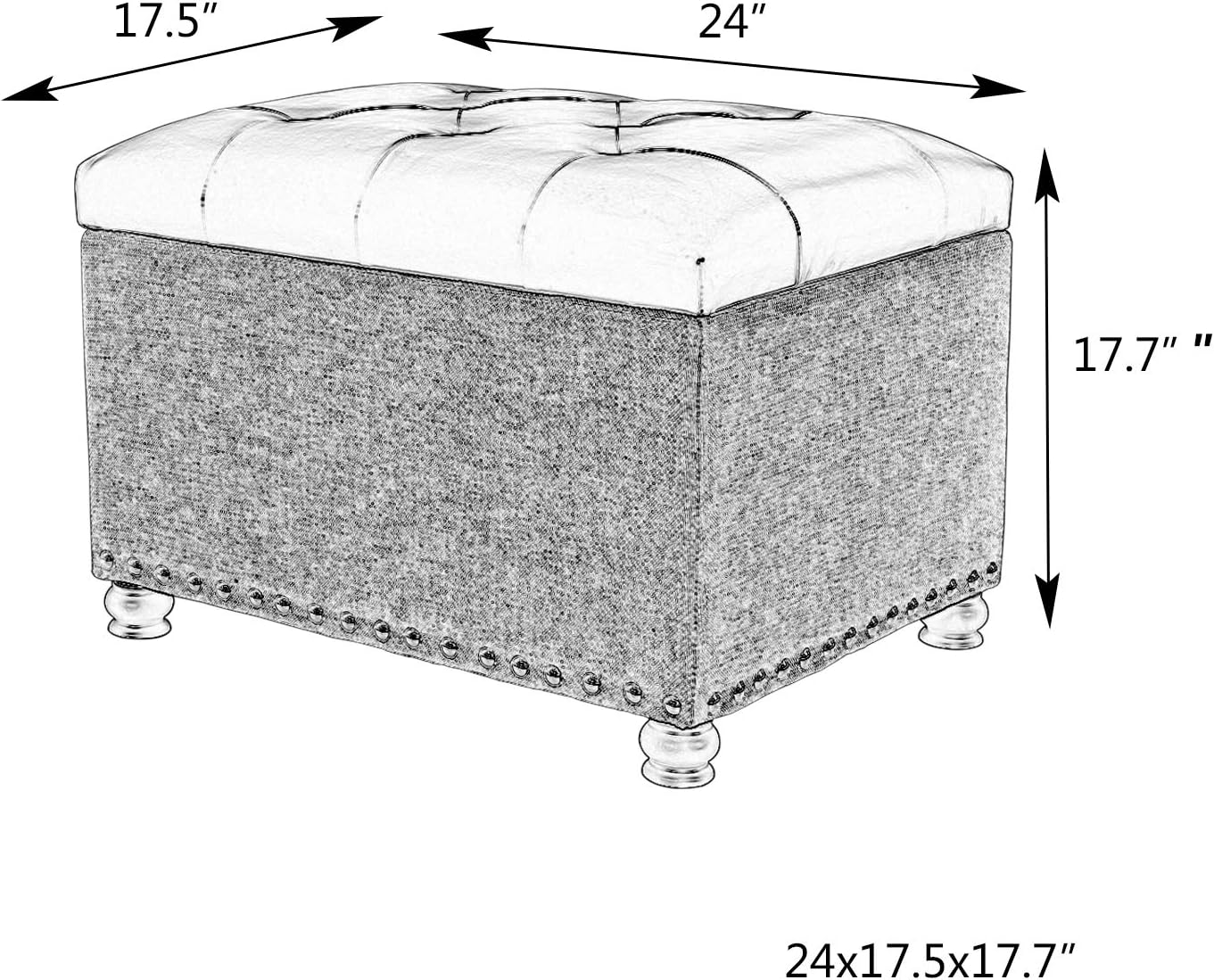 Joveco 24" Ottoman with Storage for Living Room Rectangular Fabric Tufted Bench Footrest Toy Chests