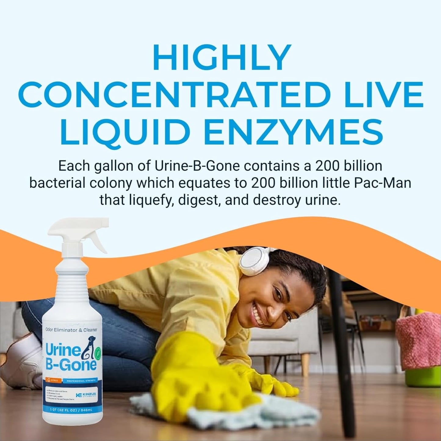 KINZUA ENVIRONMENTAL Urine B-Gone, Professional Enzyme Odor Eliminator & Pet Stain Remover, Human
