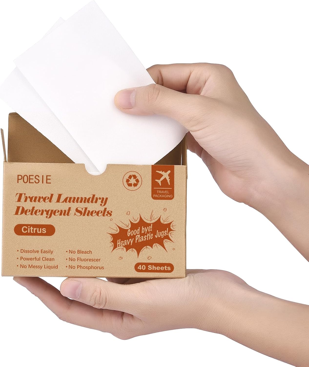 Poesie Citrus Travel Laundry Detergent Sheets 40 Sheet Plastic Free No Waste Laundry Soap Sheet for